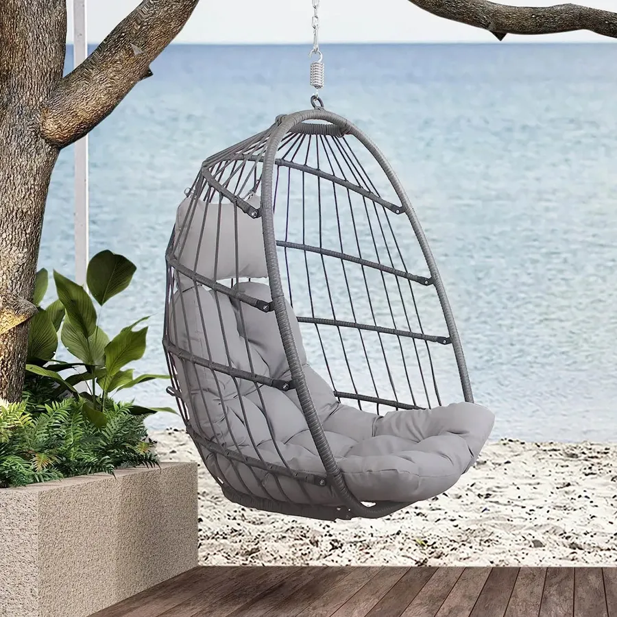 Foldable Wicker Rattan Hanging Egg Chair