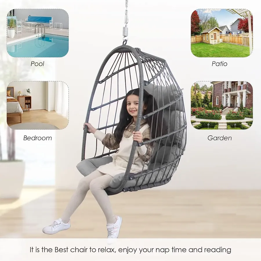 Foldable Wicker Rattan Hanging Egg Chair