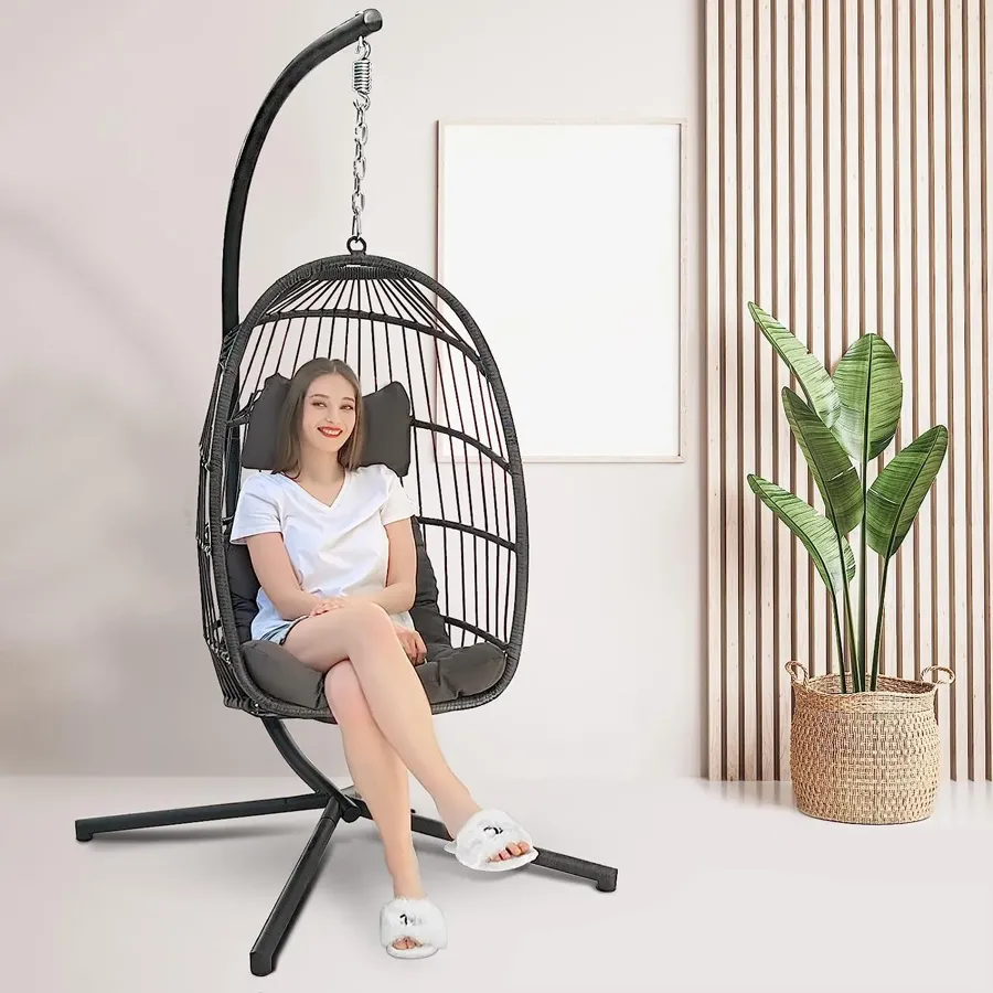 Foldable Wicker Rattan Hanging Egg Chair