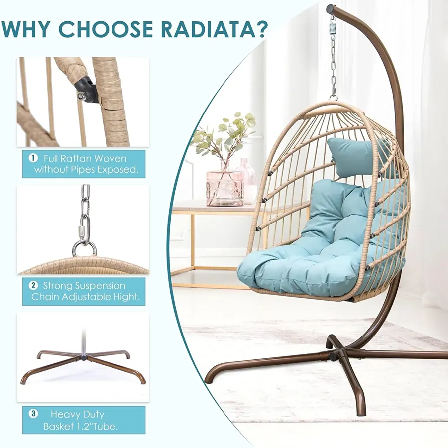 Foldable Wicker Rattan Hanging Egg Chair