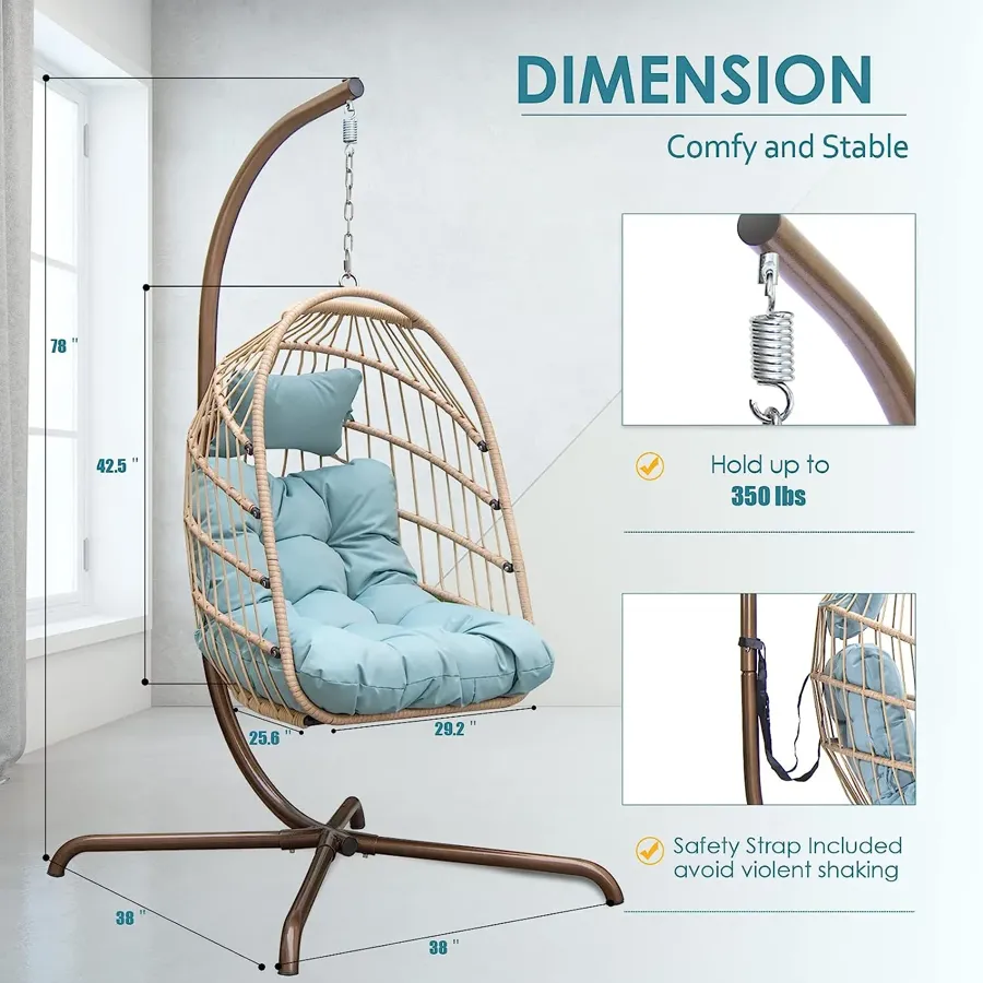 Foldable Wicker Rattan Hanging Egg Chair