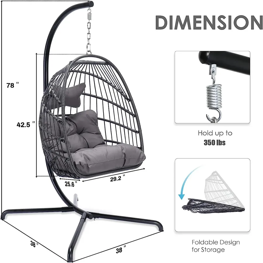 Foldable Wicker Rattan Hanging Egg Chair