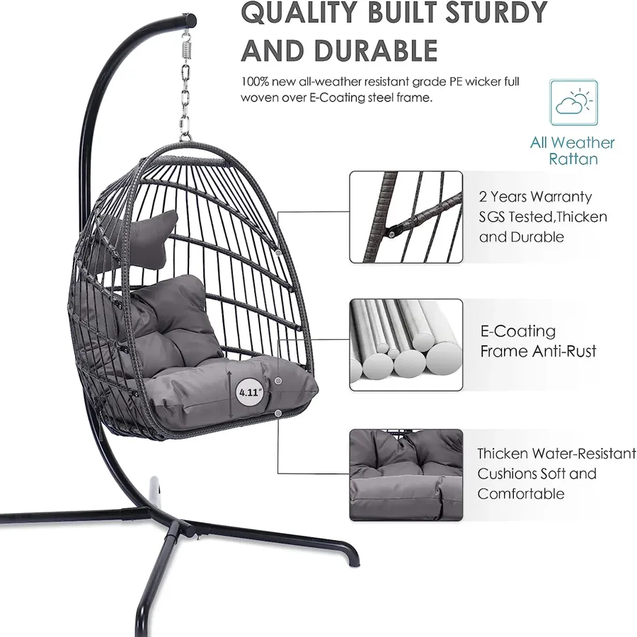 Foldable Wicker Rattan Hanging Egg Chair