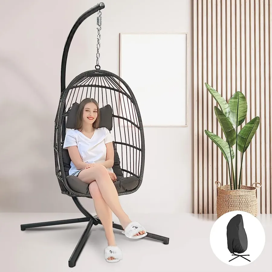 Foldable Wicker Rattan Hanging Egg Chair