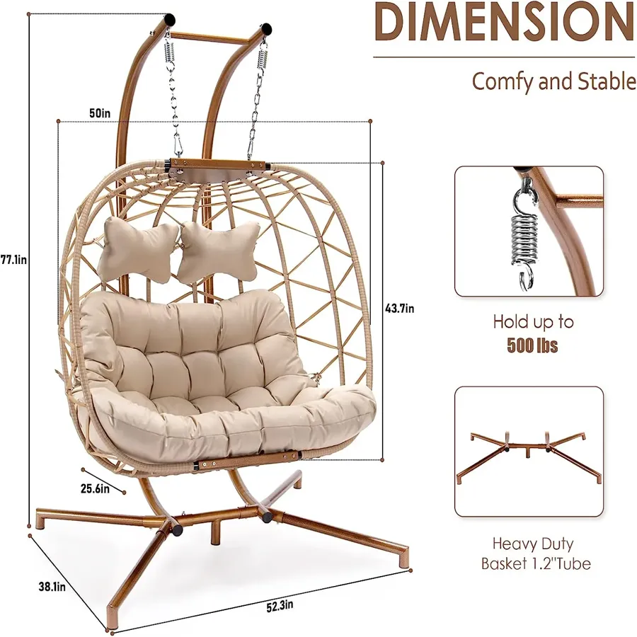 Foldable Wicker Rattan Hanging Egg Chair