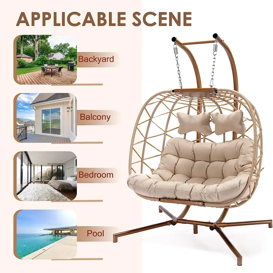 Foldable Wicker Rattan Hanging Egg Chair