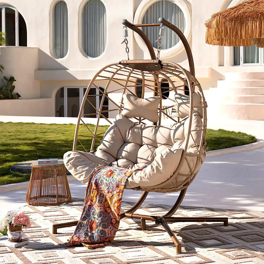 Foldable Wicker Rattan Hanging Egg Chair