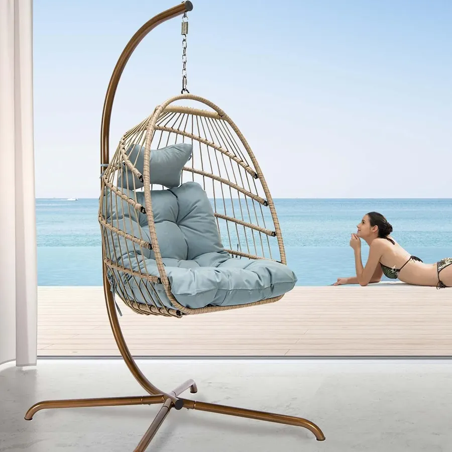 Foldable Wicker Rattan Hanging Egg Chair