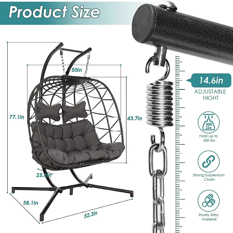 Foldable Wicker Rattan Hanging Egg Chair