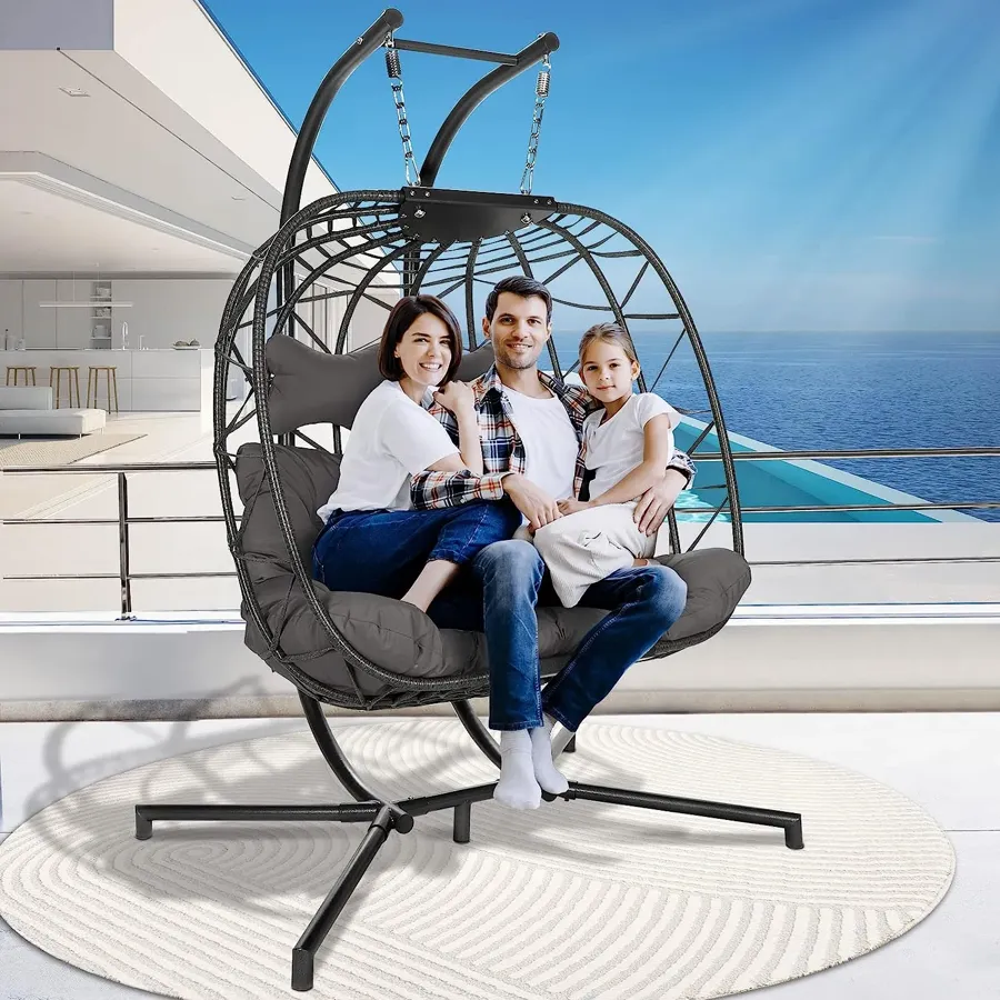 Foldable Wicker Rattan Hanging Egg Chair