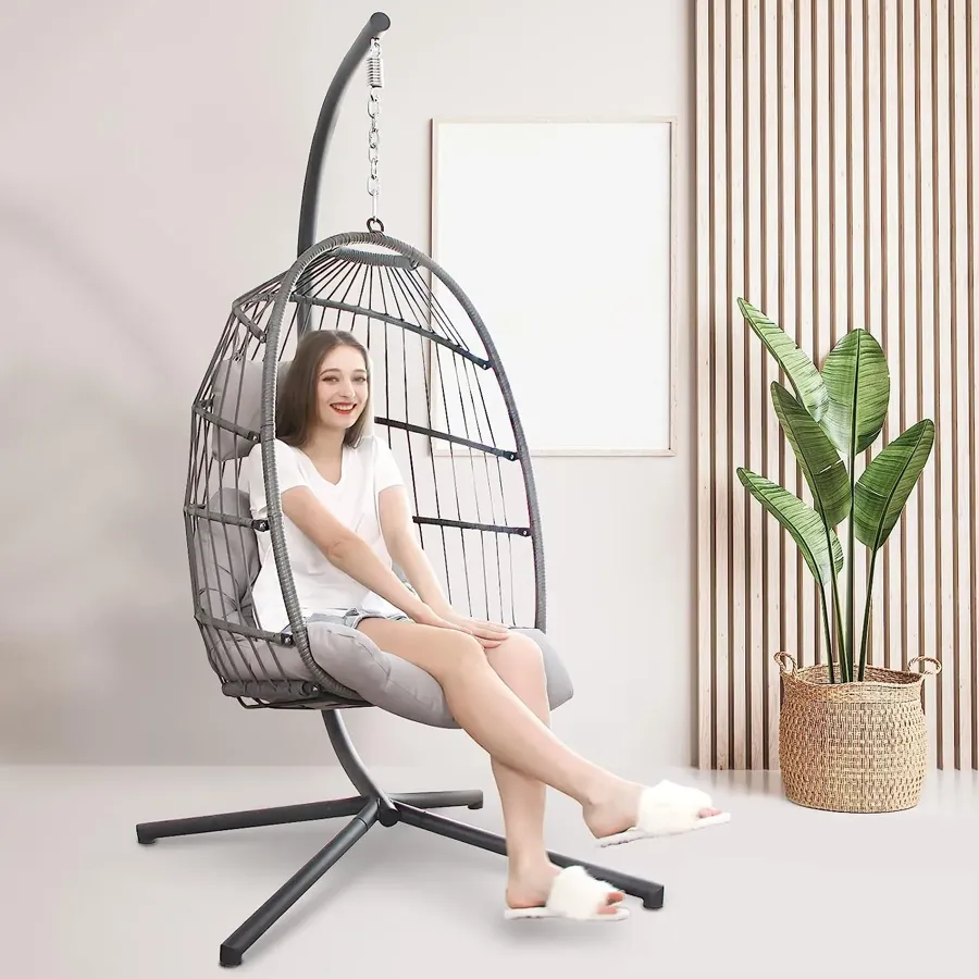 Foldable Wicker Rattan Hanging Egg Chair