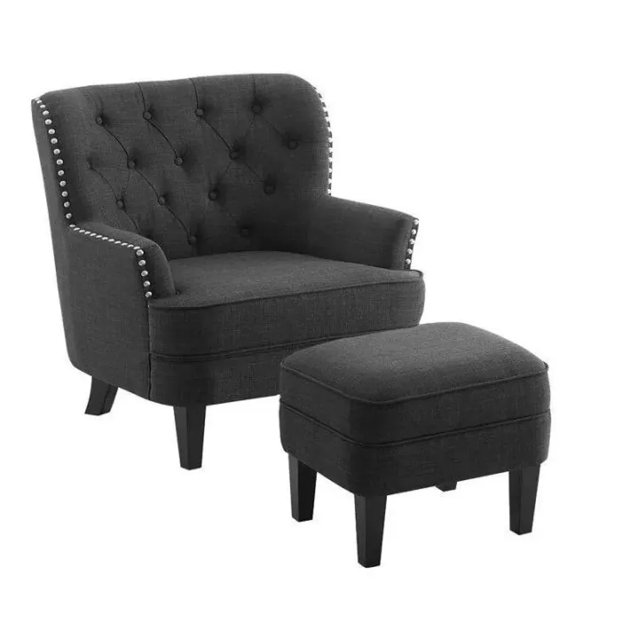 Elroy 32” Wide Tufted Wingback Chair and Ottoman