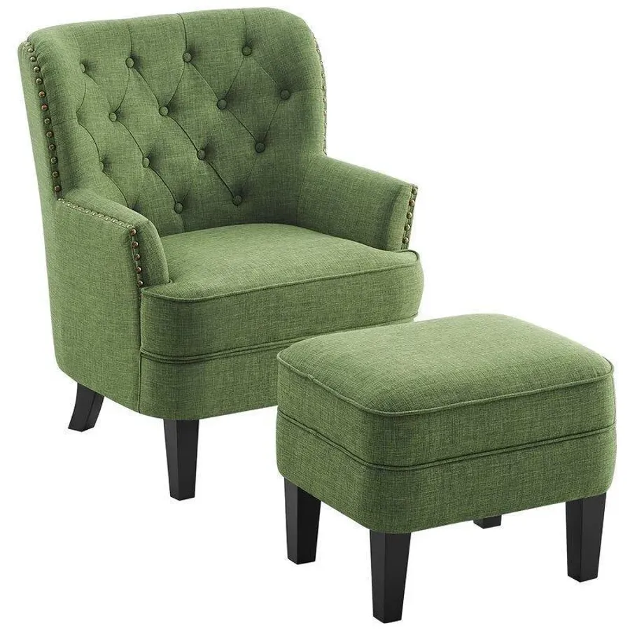 Elroy 32” Wide Tufted Wingback Chair and Ottoman