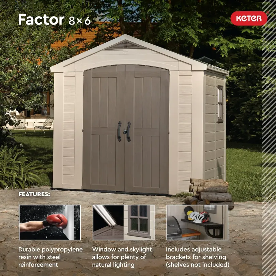 Factor 8 ft. W x 6 ft. D Plastic Storage Shed