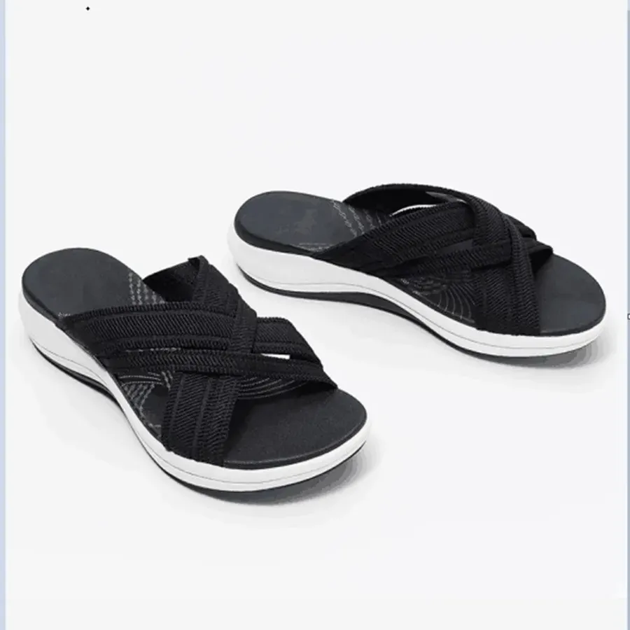 Stretch Cross Orthotic Slide Sandals