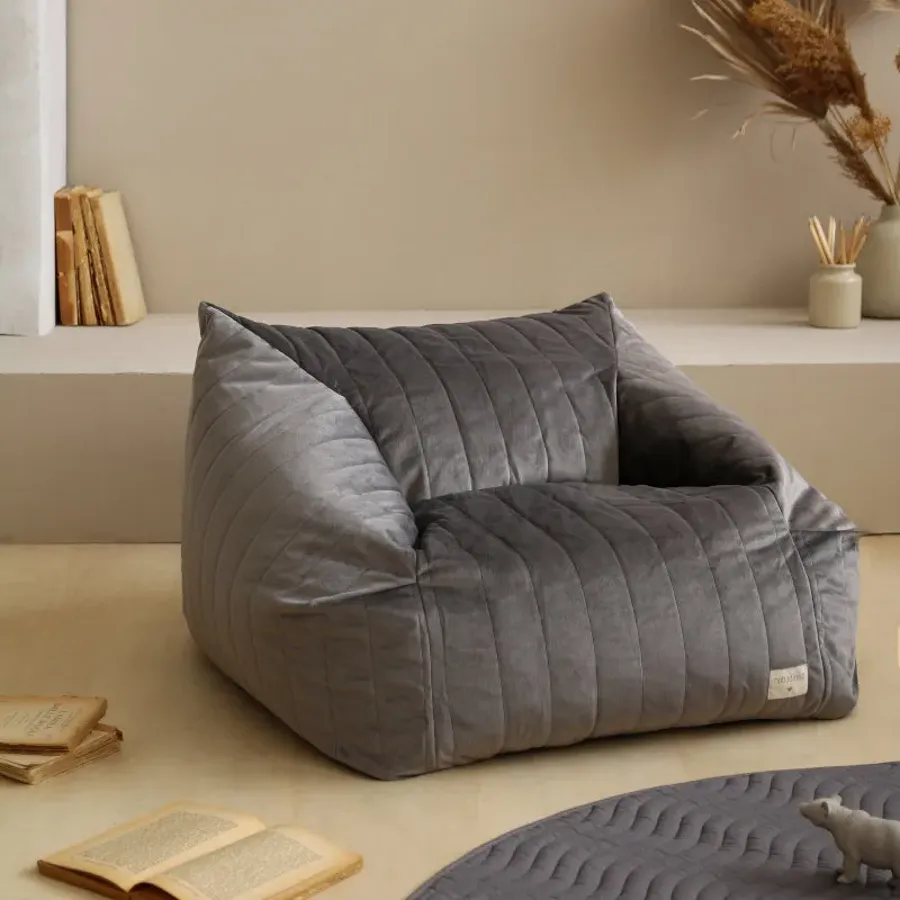 Velvet Beanbag in Slate Grey