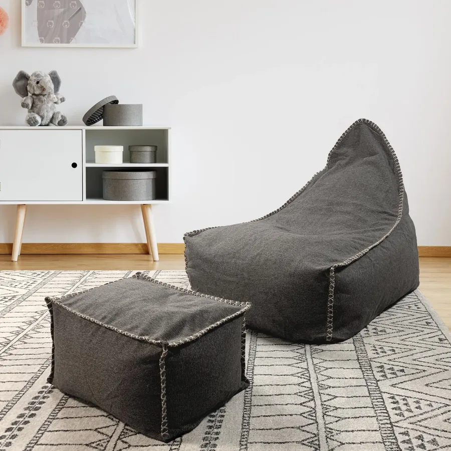 Linen Bean Bag and Ottoman - Charcoal