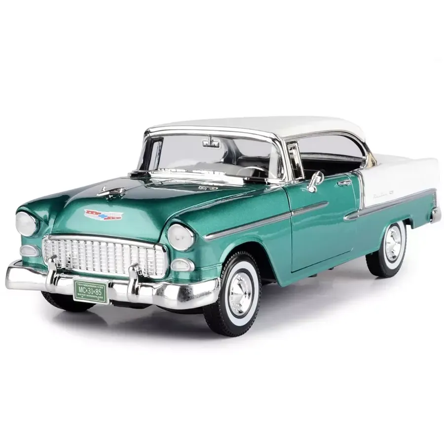 1955 Chevrolet Bel Air Hard Top Green Metallic and White 1/18 Diecast Model Car