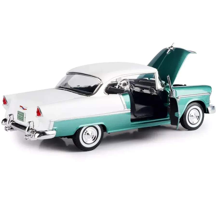 1955 Chevrolet Bel Air Hard Top Green Metallic and White 1/18 Diecast Model Car