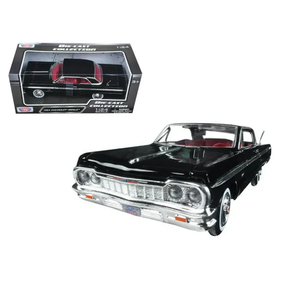 1964 Chevrolet Impala Black with Red Interior 1/24 Diecast Model Car by Motormax